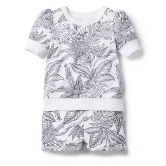 JANIE AND JACK Palm French Terry Sweatshirt & Shorts + Matching Headband, 18-24m - Picture 1 of 11
